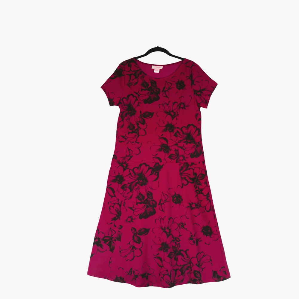 Nina Piu Dress Womens Large Deep Dark Red Floral Textured Fabric Career Casual